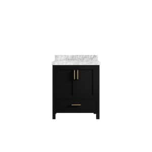 Malibu 30 in. W x 22 in. D x 36 in. H Single Sink Bath Vanity Center in Black with 2 in. Carrara Marble Top