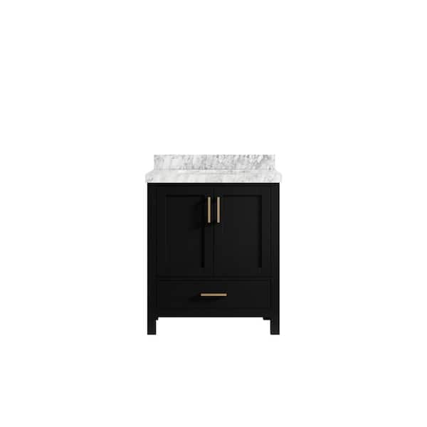 Willow Collections Malibu 30 in. W x 22 in. D x 36 in. H Single Sink Bath Vanity Center in Black with 2 in. Carrara Marble Top