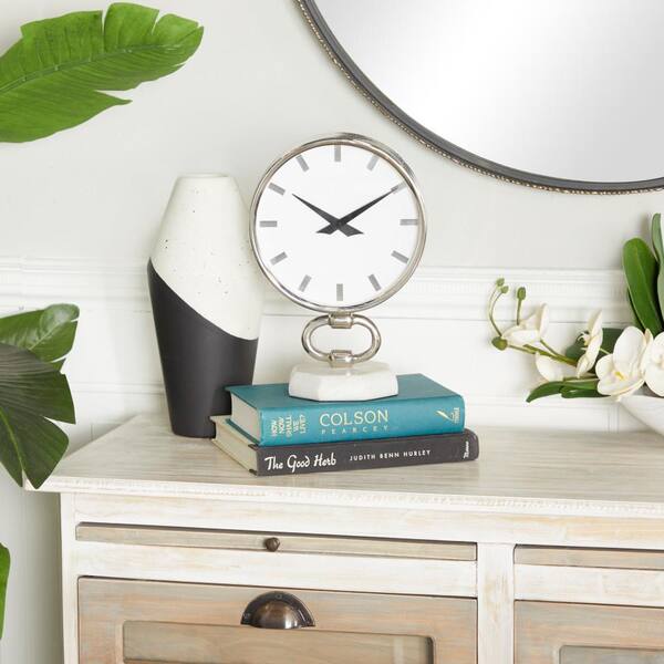 Litton Lane Silver Stainless Steel Analog Clock with Marble Base