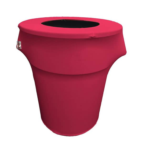 LA Linen Stretch Spandex Trash Can Cover 44 Gal. Round in Fuchsia