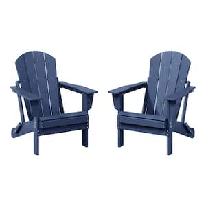 Laguna 2-Pack Fade Resistant Outdoor Patio HDPE Poly Plastic Classic Folding Adirondack Chairs in Navy Blue