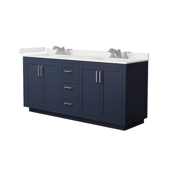 Wyndham Collection Miranda 72 in. W x 22 in. D x 33.75 in. H Double Bath Vanity in Dark Blue with White Qt. Top