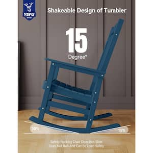 Navy Plastic Patio Outdoor Rocking Chair, Fire Pit Adirondack Rocker Chair with High Backrest