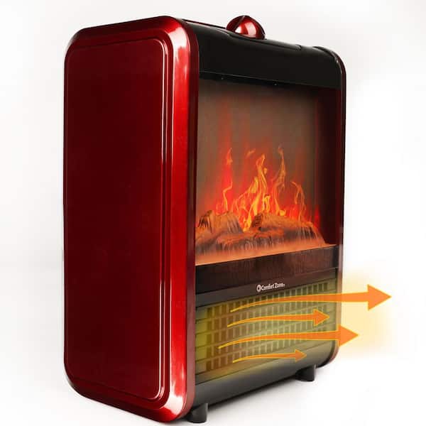 Comfort Zone 1,200-Watt Mini Ceramic Fireplace Electric Heater with Simulated Flame in Red