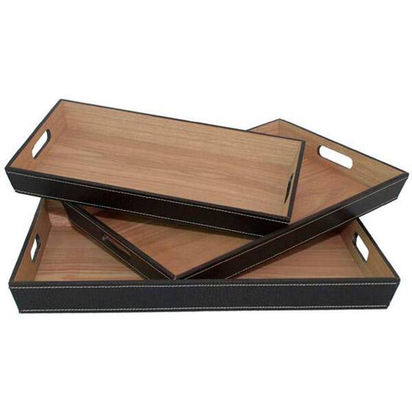 Home Decorators Collection Avery Dark Brown and Natural Wooden Trays (Set of 3)