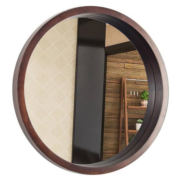 Circle Mirror With Wood Frame 24 In X24 Walnut Brown Round Modern Large For Bathroom Living Room Bedroom Us Yjwd24 Bn Dj The Home Depot Circle Mirror With Wood Frame 24 In, Walnut Large Round Mirror