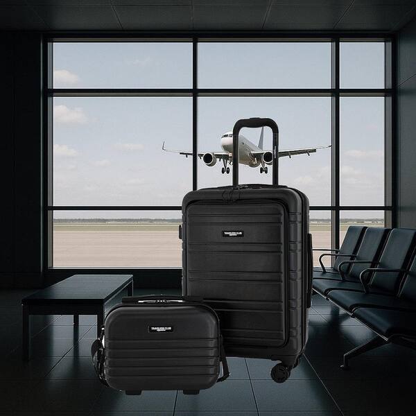 2-Piece Black Expandable Rolling Carry-on w/8-Wheel Trolley, USB