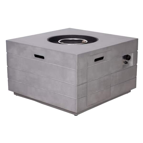 moda furnishings Cement Gray Square Stone and Fiberglass Outdoor Fire Pit Coffee Table