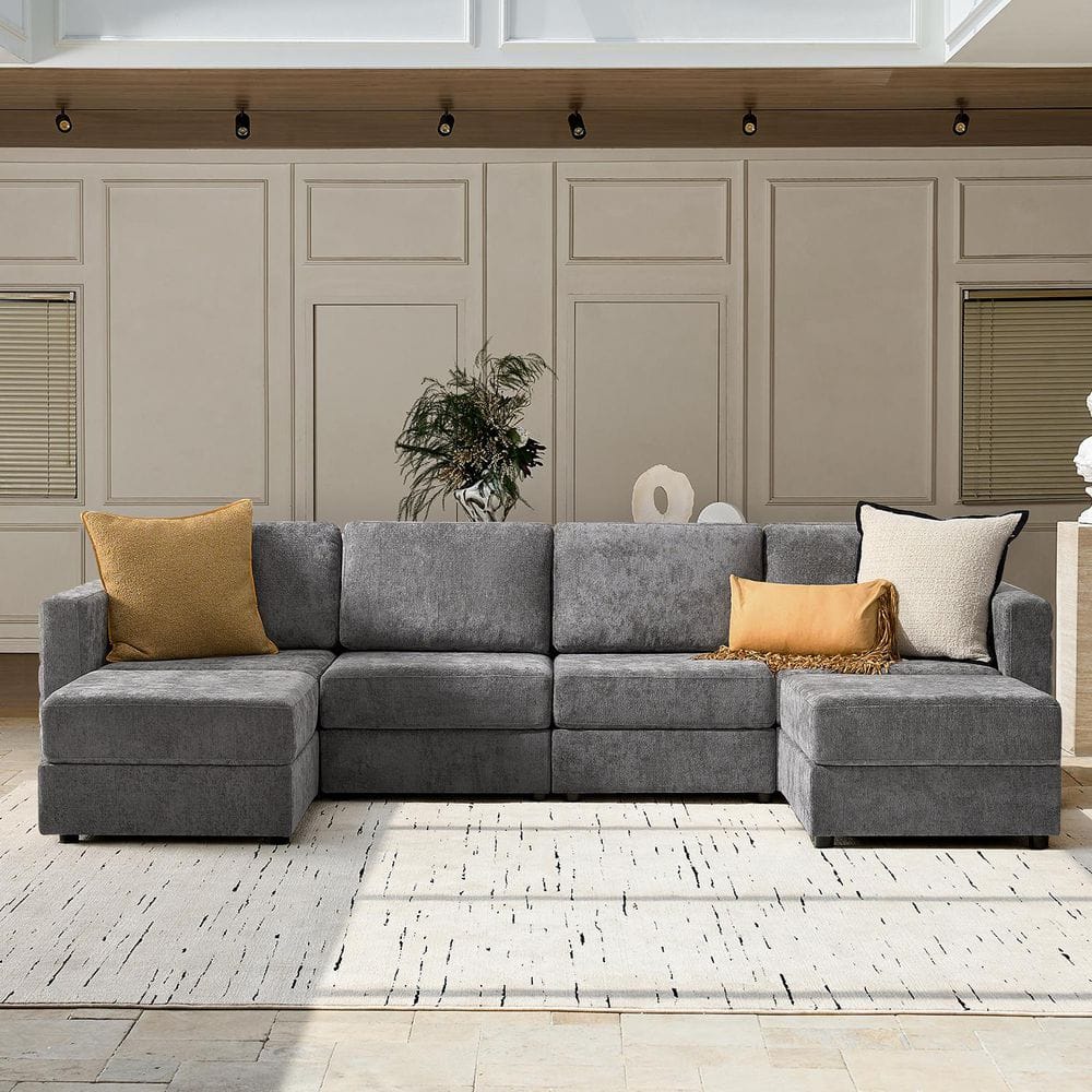 Julian 124.5 in. 4-piece Polyester Sectional Sofa in Grey price history on PriceWatchPro