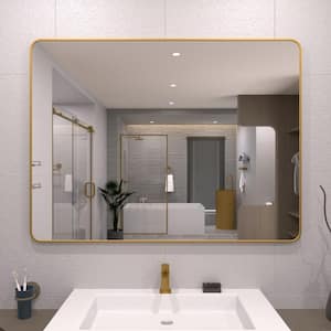 48 in. W x 36 in. H Rectangular Framed Wall Bathroom Vanity Mirror in Gold