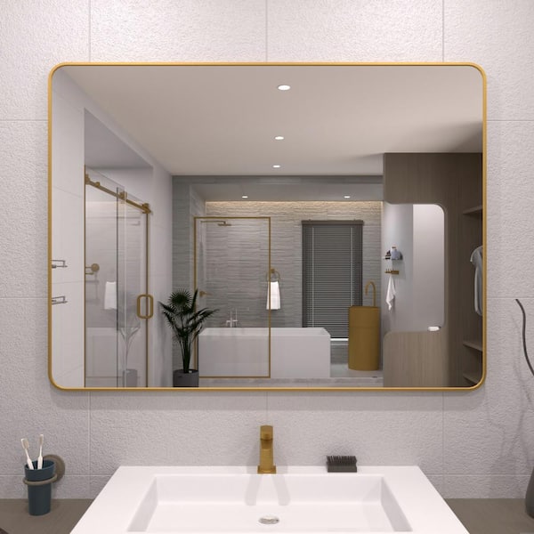 TaiMei 48 in. W x 36 in. H Rectangular Framed Wall Bathroom Vanity Mirror in Gold