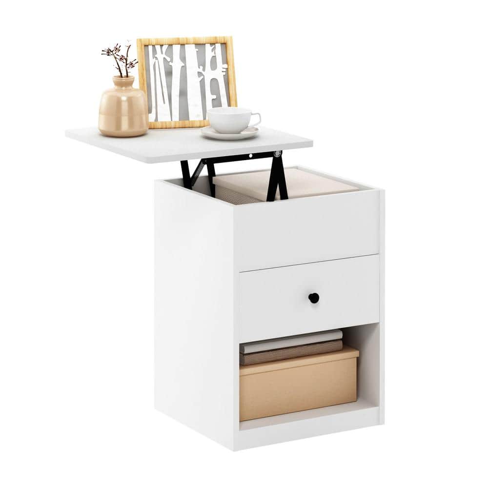 Solid White Jensen Lift-Top Composite Wood Nightstand