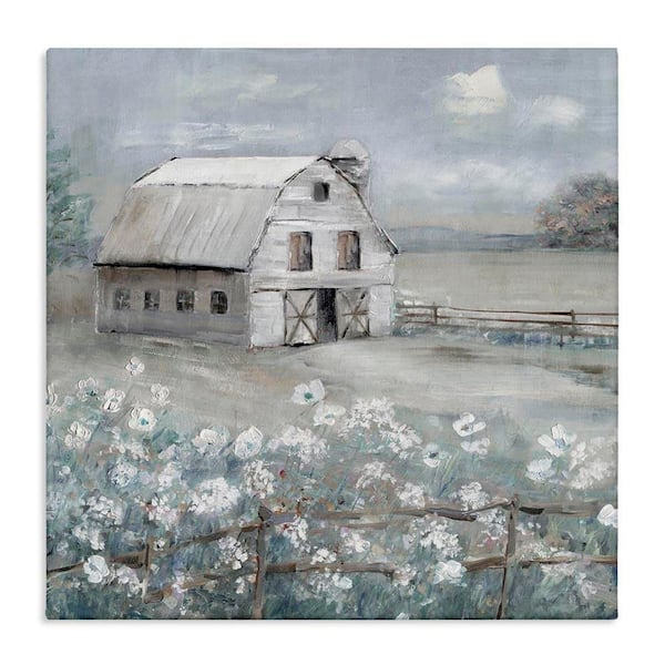 Traditional Barn and Meadow by Sally Swatland Unframed Nature Graphic Art Print 36 in. x 36 in.