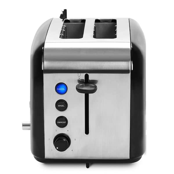 Elite Platinum Radio 2-Slice Black Wide Slot Toaster with Adjustable Browning Controls