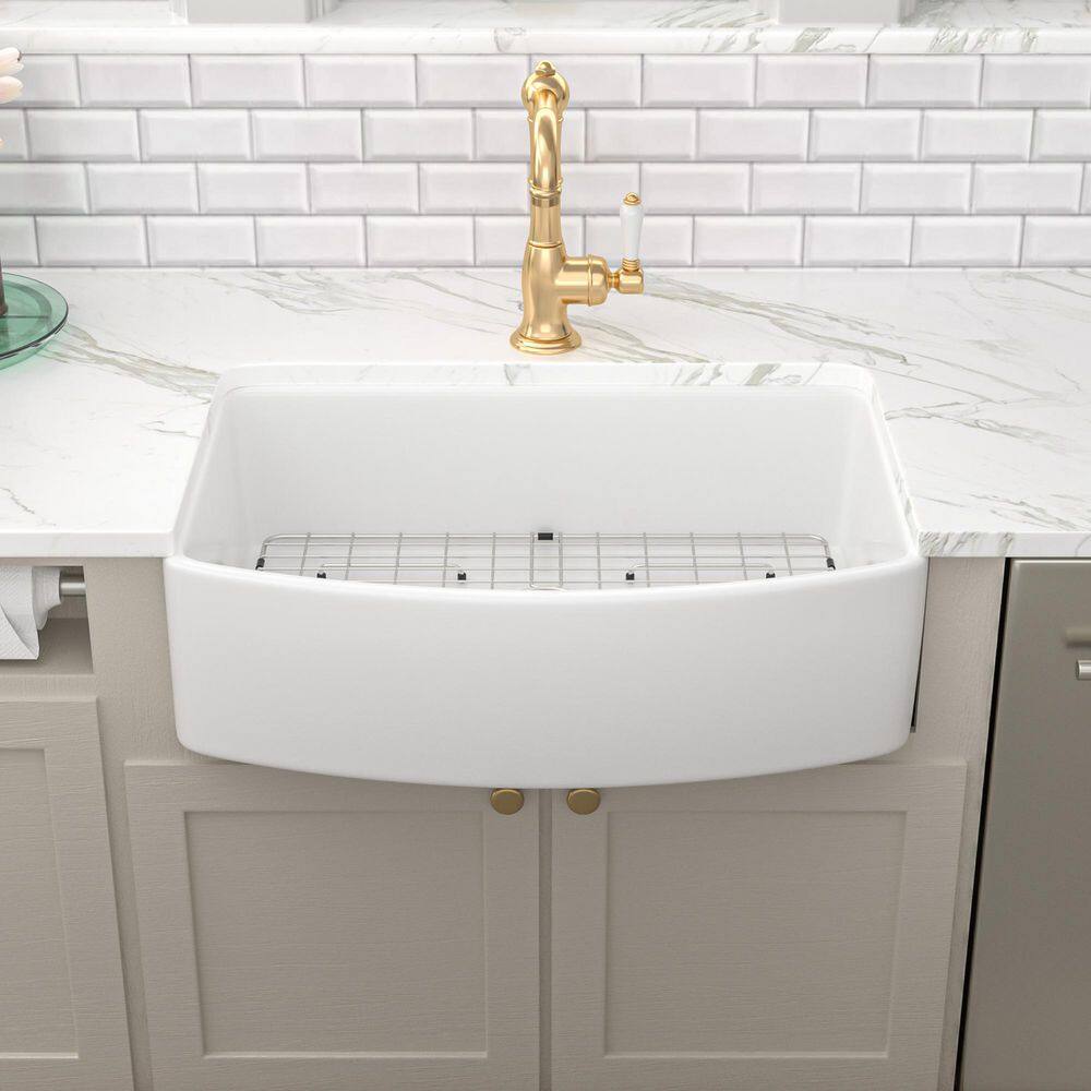 23.6" White Gloss Ceramic Undermount Single Bowl Kitchen Sink
