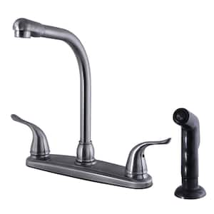 Yosemite 2-Handle Deck Mount Centerset Kitchen Faucets with Side Sprayer in Black Stainless
