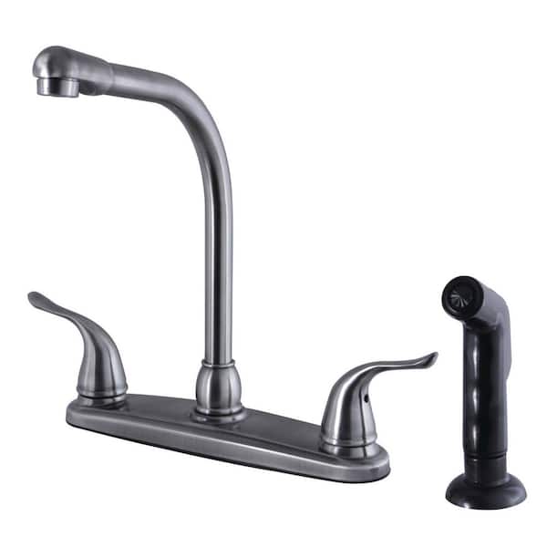 Kingston Brass Yosemite 2-Handle Deck Mount Centerset Kitchen Faucets with Side Sprayer in Black Stainless
