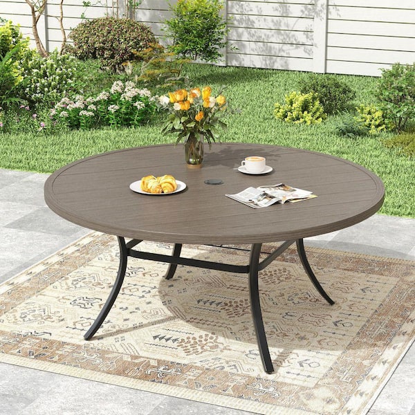 40 in. Brown Round Metal Outdoor Dining Table With Umbrella Hole L094RF9YS1  - The Home Depot