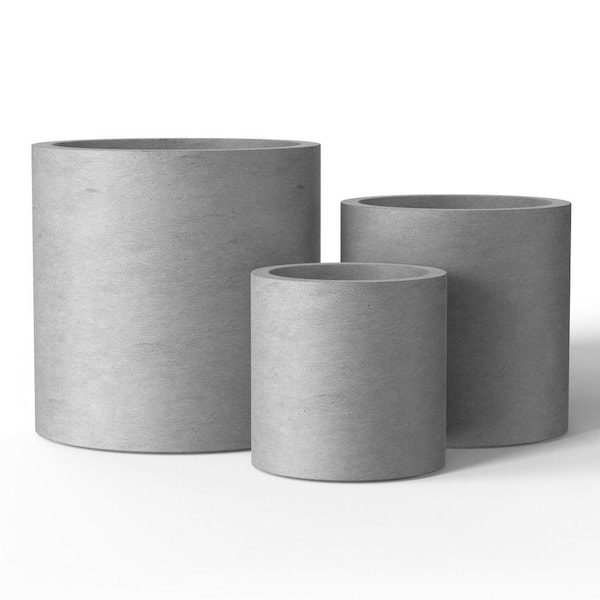 10 in. 13 in. 16 in. Natural Gray(Enhanced Core) Concrete Round Planter / Pot with Drainage Holes (3-Pack)