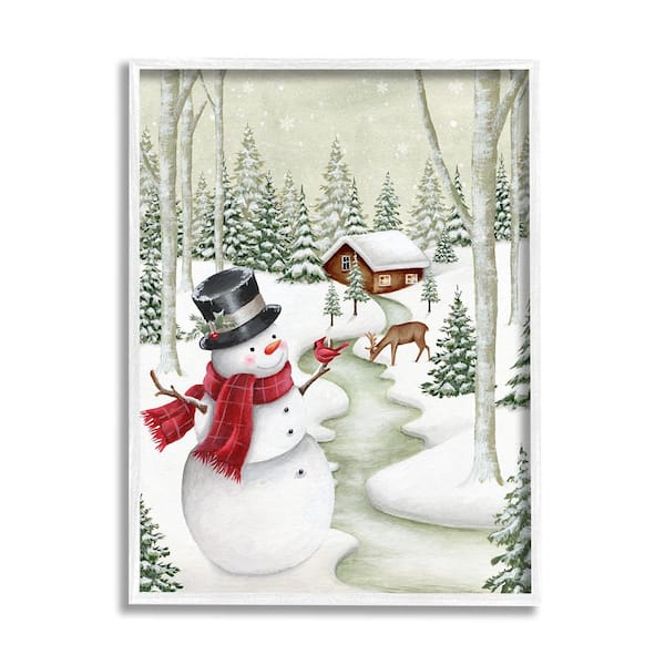 Stupell Industries Snowman on Snowy Path by Emma Leach 1 Piece Framed Graphic Print Nature Poster Art Print 20 in. x 16 in.