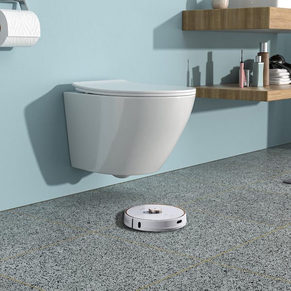 FUNKOL Wall Hung Round Toilet Bowl Only in White with Lid and Seat