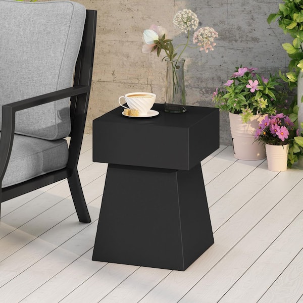 Black Magnesium Oxide 19 in. H Outdoor Side Table with Lightweight