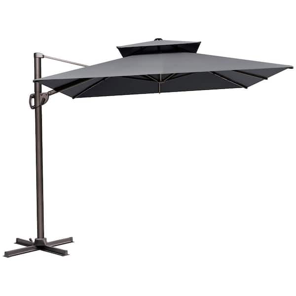 Crestlive Products 11.5 ft. x 9 ft. Double Top Heavy-Duty Frame Rectangular Cantilever Patio Umbrella in Dark Gray