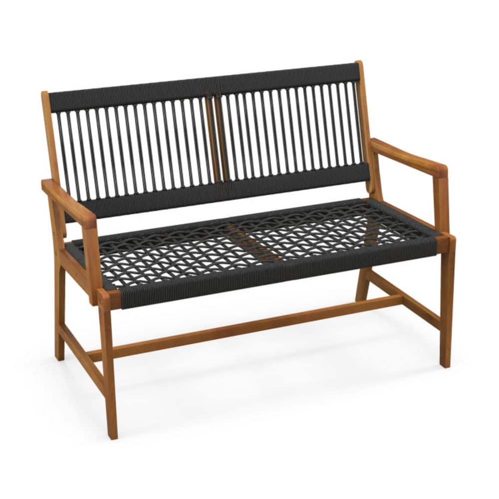 Kadehome Acacia Wood Outdoor Bench for 2-Person, with Breathable Rope ...
