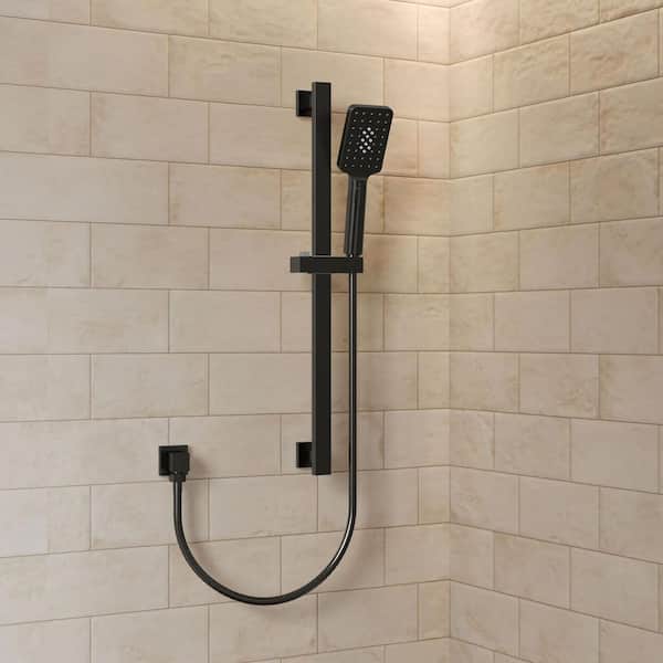 GRANDJOY Minimalist 3-Spray Multifunction Wall Bar Shower Kit with Square Handheld Shower with Adjustable Bar in Matte Black
