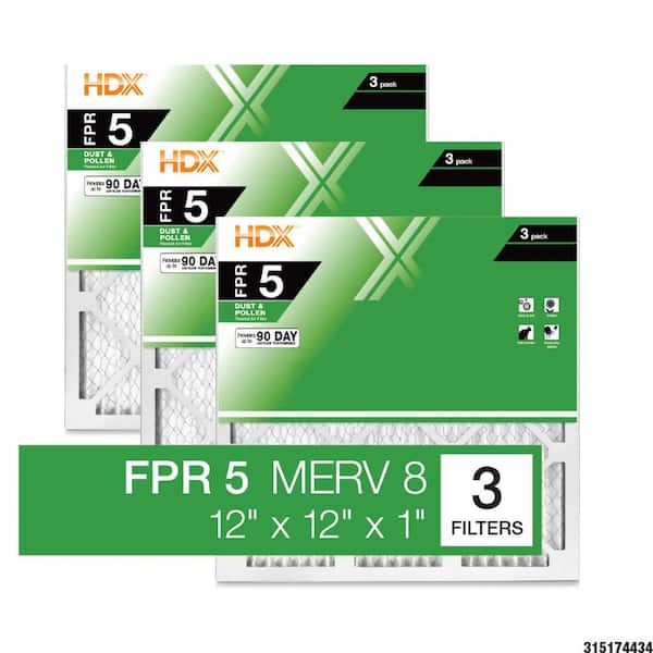 12 in. x 12 in. x 1 in. Standard Pleated Furnace Air Filter FPR 5, MERV 8 (3-Pack)