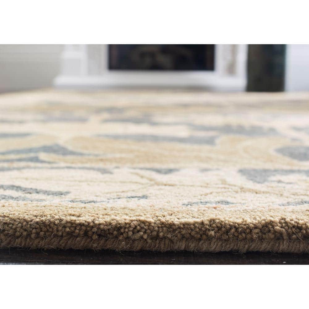 Hand-Tufted Navy and Sage Floral Wool Runner Rug, 2'3" x 10'