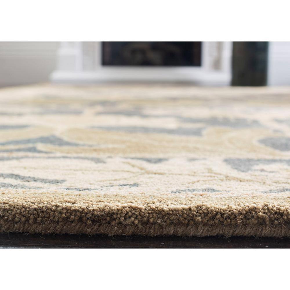 Navy and Sage Floral Wool Tufted Area Rug, 5' x 8'