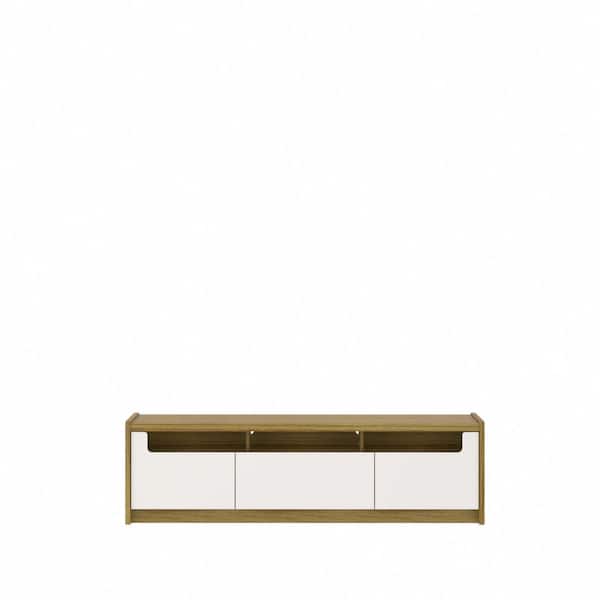 Manhattan Comfort Munoz 72.83 in. Off White Gloss TV Stand Fits TV's up to 70 in. With 3-Compartments and Media Shelves