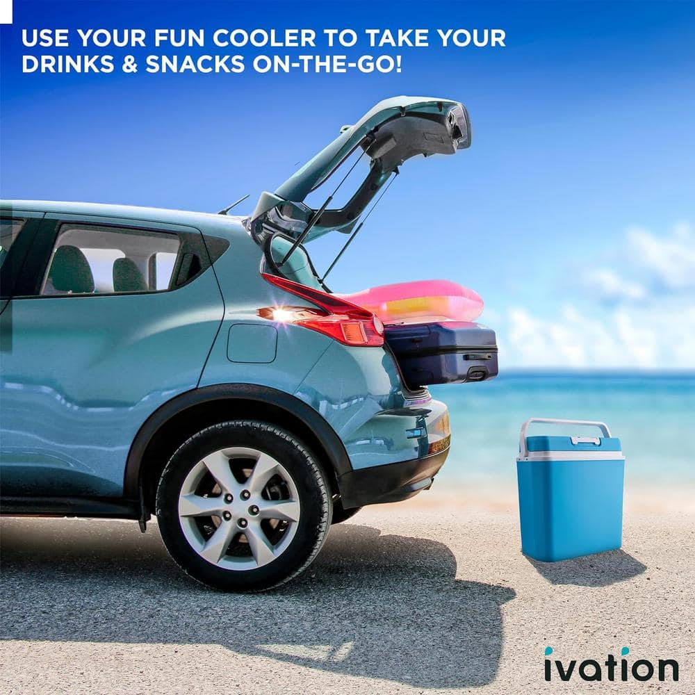 Aqua Blue Electric Thermoelectric Cooler with Wheels