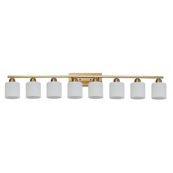 Modern 52 in. 8-Light Coppery Bathroom Vanity Light, Wall Sconces with Milky White Glass Shade, Bulbs Not Included