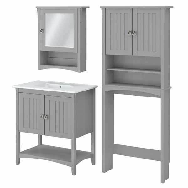 Bush Furniture Salinas 31.89 in. W x 18.31 in. D x 34.06 in. H Single Sink Bath Vanity in Cape Cod Gray with White Wood Top and Mirror