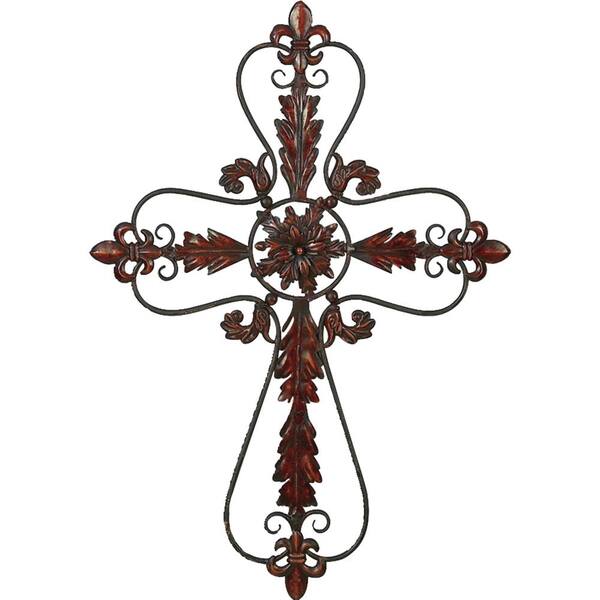 Litton Lane Brown Metal Traditional Wall Decor 37 In X 26 22771 The Home Depot - Metal Wall Art Crosses