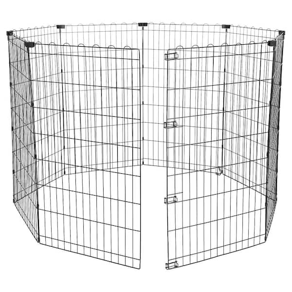 Unbranded 3.5 ft. x 5 ft. Octagonal Foldable Flat Top Rectangle Metal Fencing Playpen with Single Door for Dogs, Black