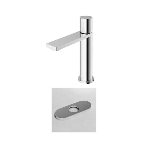 Halsey Single Handle Single-Hole Bathroom Faucet and 5.5 in. Deck Plate Combo in Chrome (2-Piece)