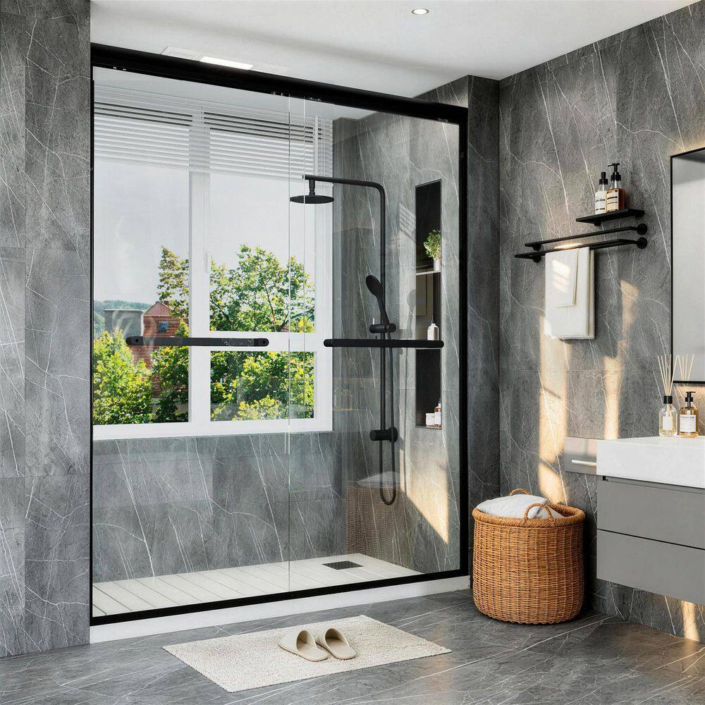 60 in. W x 72 in. H Framed Glass Shower Door Dual Sliding Door Roller Design, Modern Multifunctional Style, Black price history on PriceWatchPro