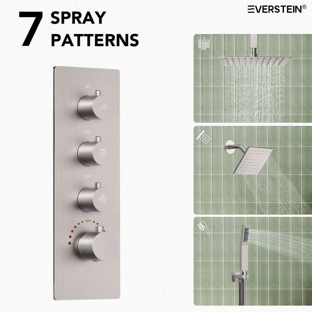 Brushed Nickel Dual Shower Head System with Thermostatic Valve