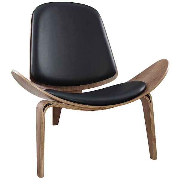 MODWAY Walnut Black Arch Upholstered Vinyl Lounge Chair