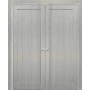 4111 60 in. x 84 in. Universal Frosted Glass Solid MDF Gray Finished Pine Wood Double Prehung French Door with Hardware