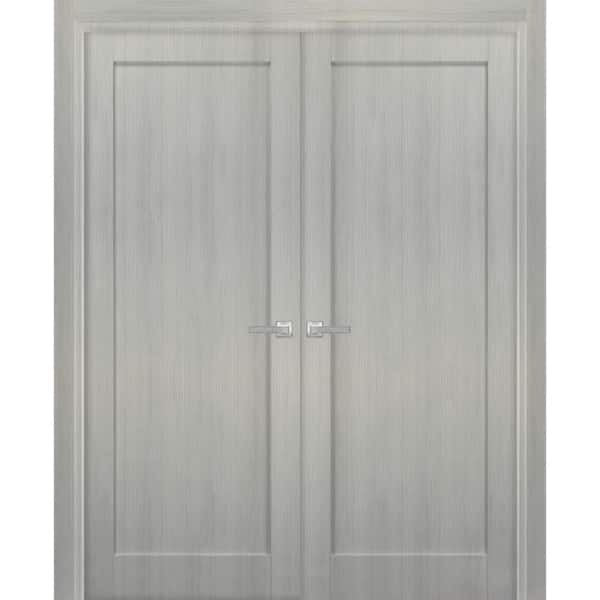 Sartodoors 4111 48 in. x 80 in. Single Panel Gray Finished Pine Wood Sliding Door with Hardware
