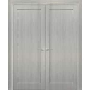 4111 60 in. x 84 in. Single Panel Gray Finished Pine Wood Sliding Door with Hardware