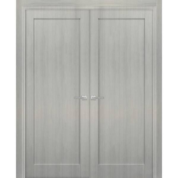 Sartodoors 84 in. x 96 in. Single Panel Gray Finished Pine Wood Sliding Door with Hardware