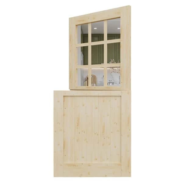 36 in. x 80 in. Unfinished Solid Pine Wood Universal 9-Lite Clear Glass Dutch Door Interior Door Slab