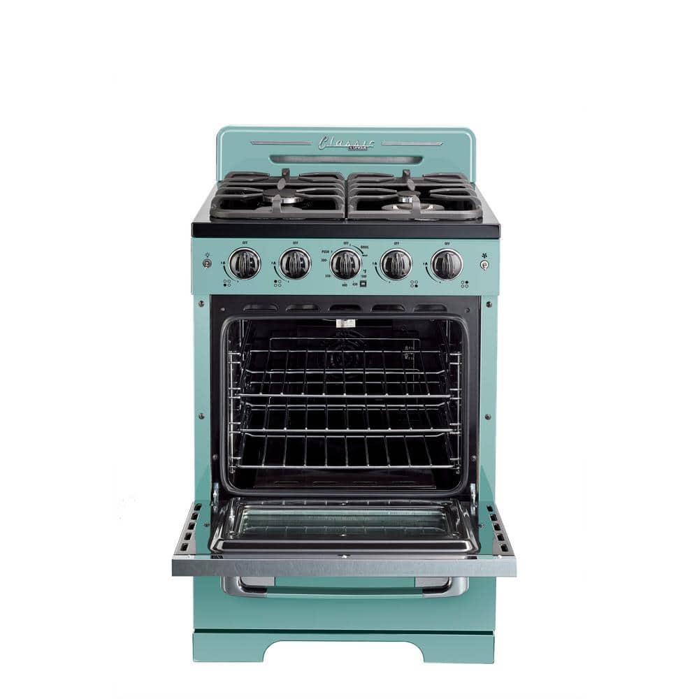 Classic Retro 24" Ocean Mist Turquoise Gas Range with Convection Oven