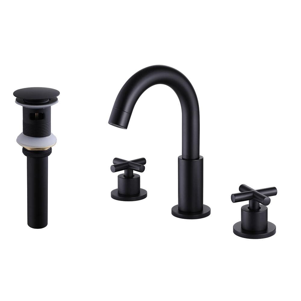 Matte Black Brass 8-Inch Widespread Bathroom Faucet with Cross Handles