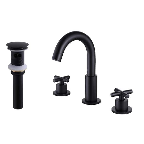 AIMADI 8 in. Widespread Double Handle Bathroom Faucet with Pop-Up Drain 3 Hole Brass Bathroom Basin Taps in Matte Black
